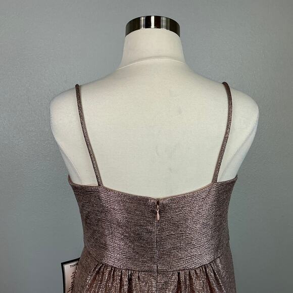 Metallic Sleeveless Evening Gown Rose Gold Size 14W Nightway Thigh Slit Dress - Picture 8 of 12